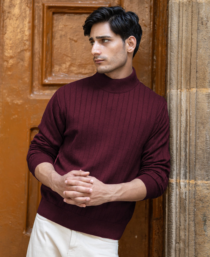Wine High Neck Cotton Sweater 100% Cotton