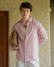 Pink Linen Blend Strucutured Shirt