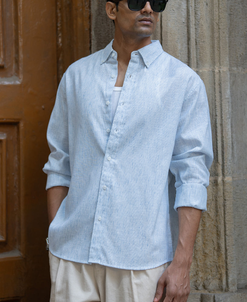 Blue Slub Stripe Shirt.