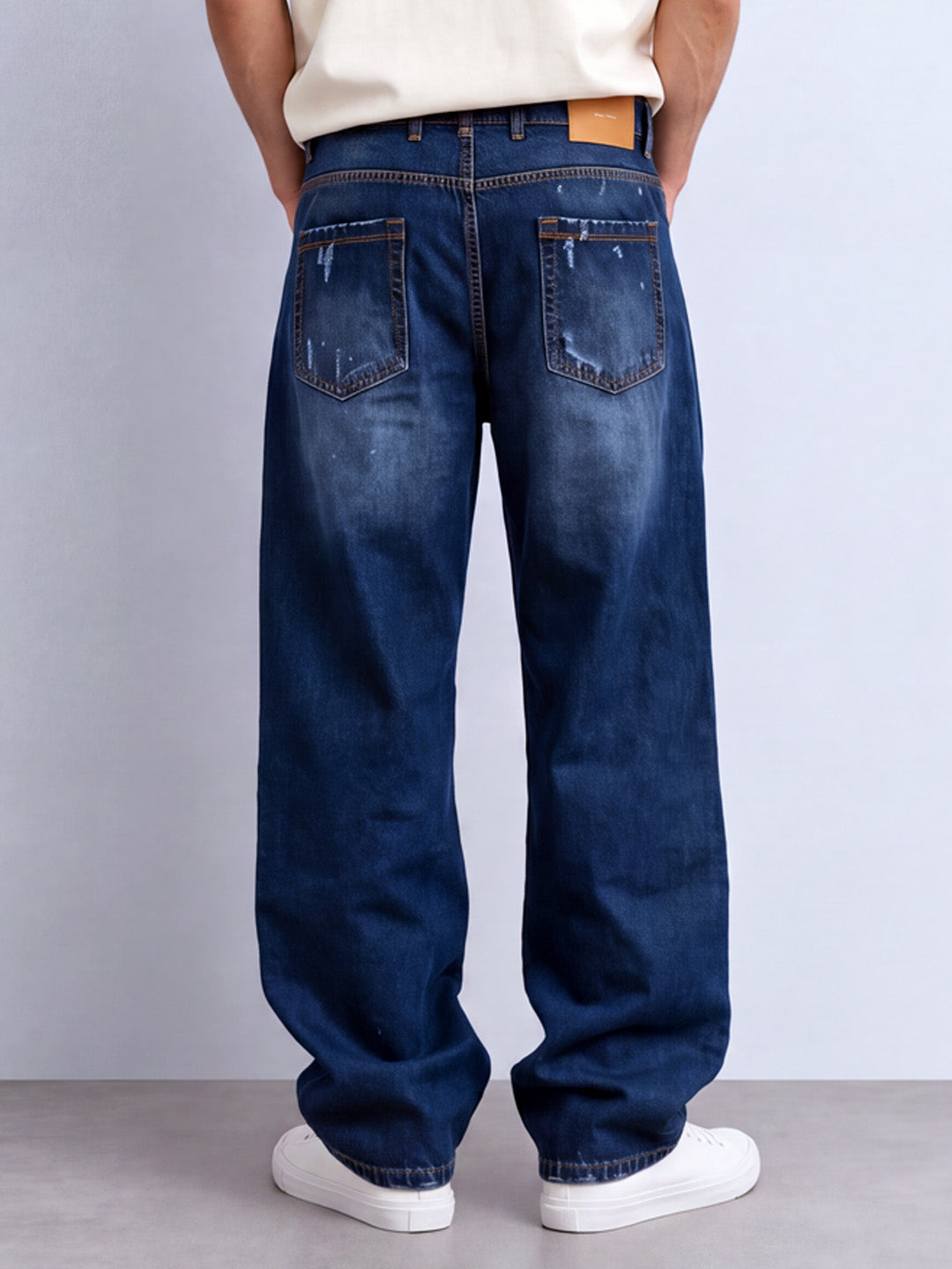 Dark Blue Distressed Baggy Fit Jeans