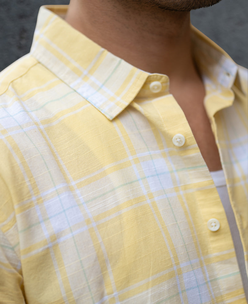 Yellow Lightweight Cotton Checks Shirt.
