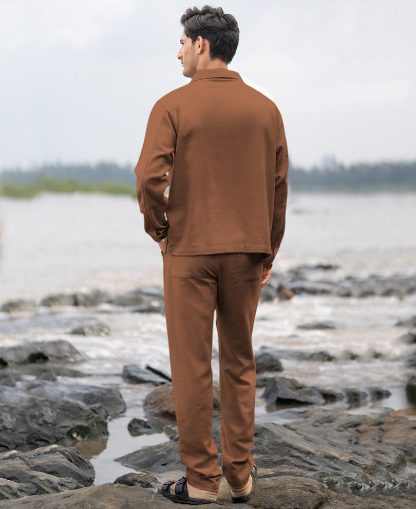 Brown Structured Cotton Kurta Shirt.