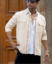 Light Beige Structured Zipper Overshirt.