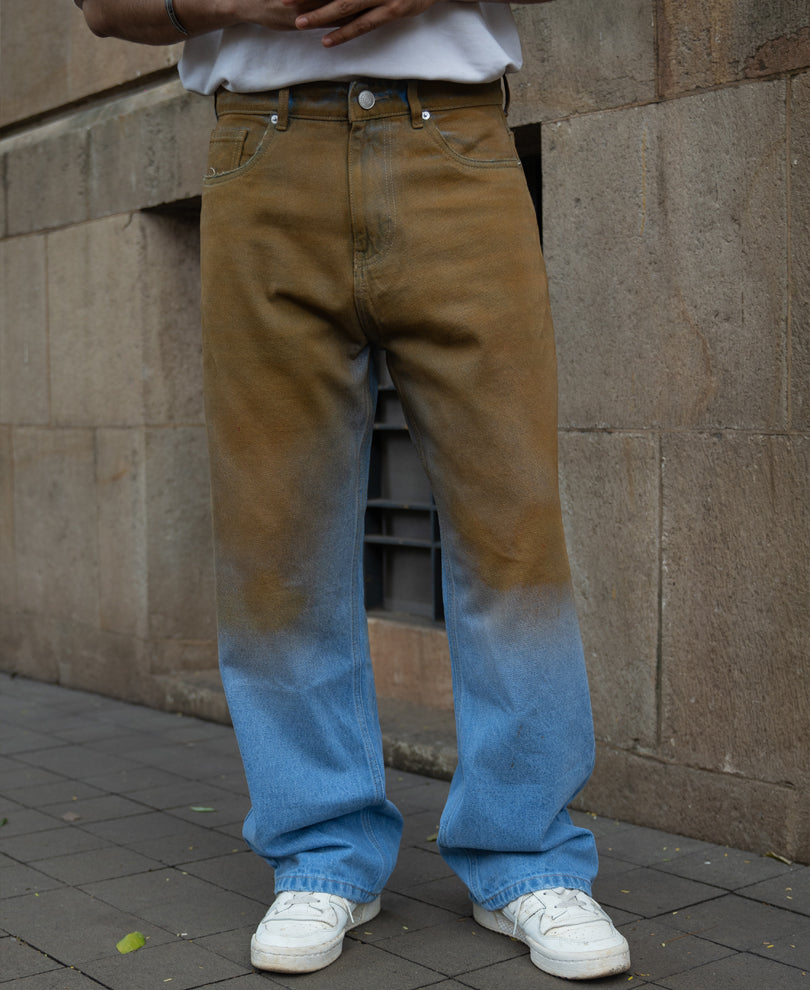 Blue Sprayed Baggy Jeans