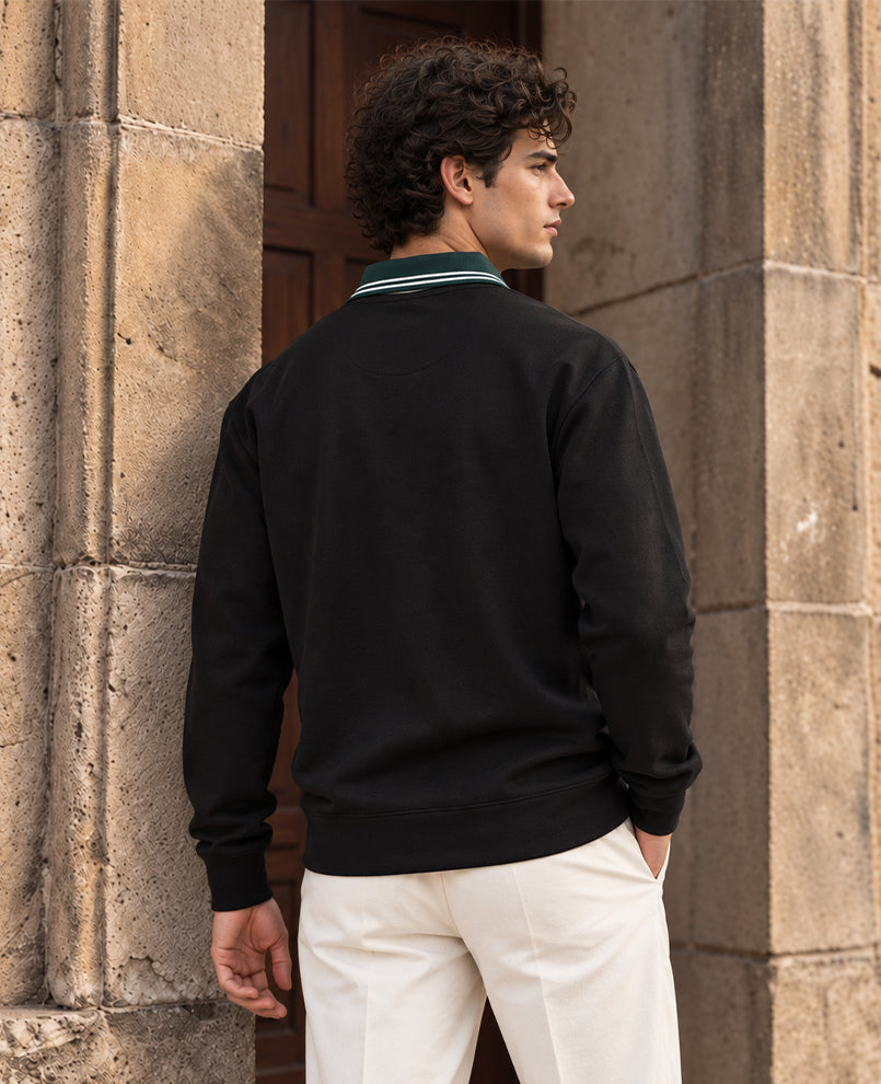 Black Contrast Collar Polo T-Shirt