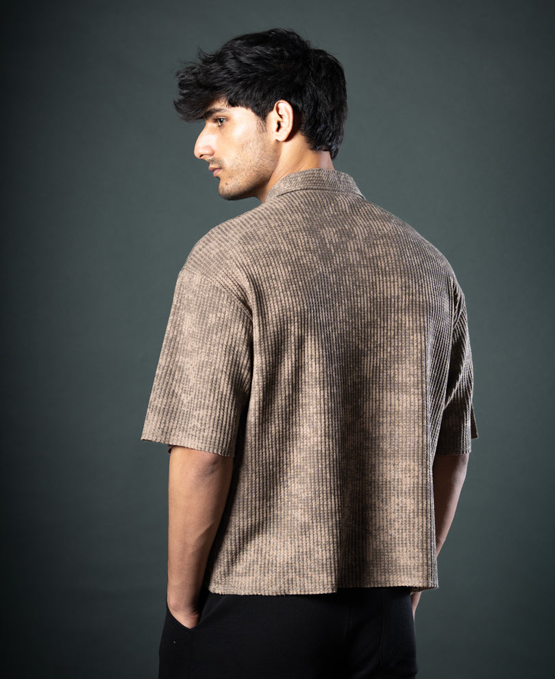 Dark Beige Printed Boxy T-Shirt.