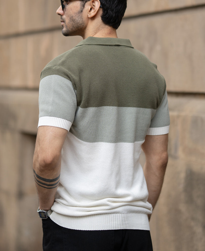 Green Knit Stripe T-Shirt.