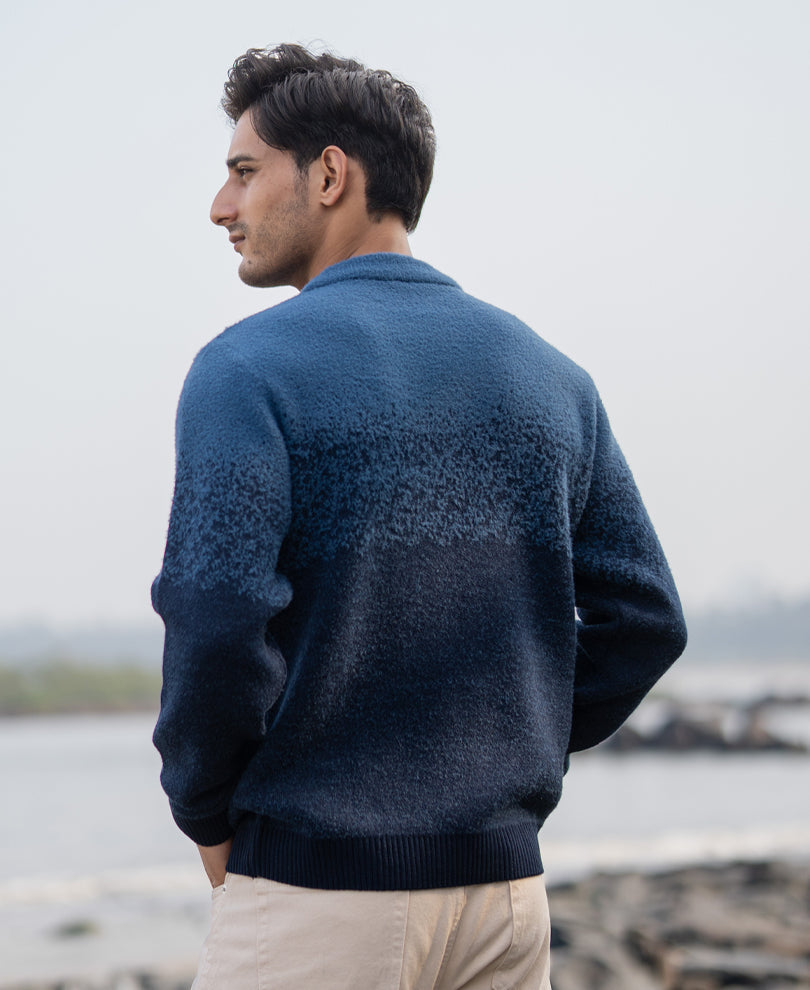 Navy Ombre Jacquard Knit T-Shirt.