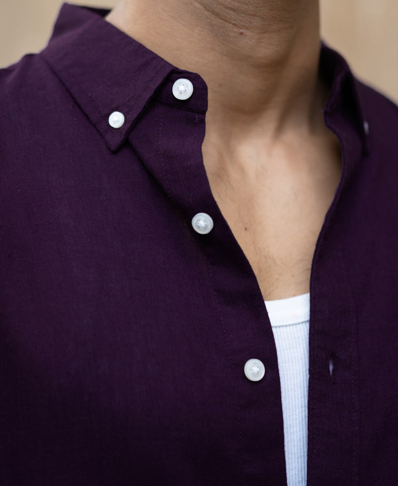 Dark Purple Linen Blend Shirt.