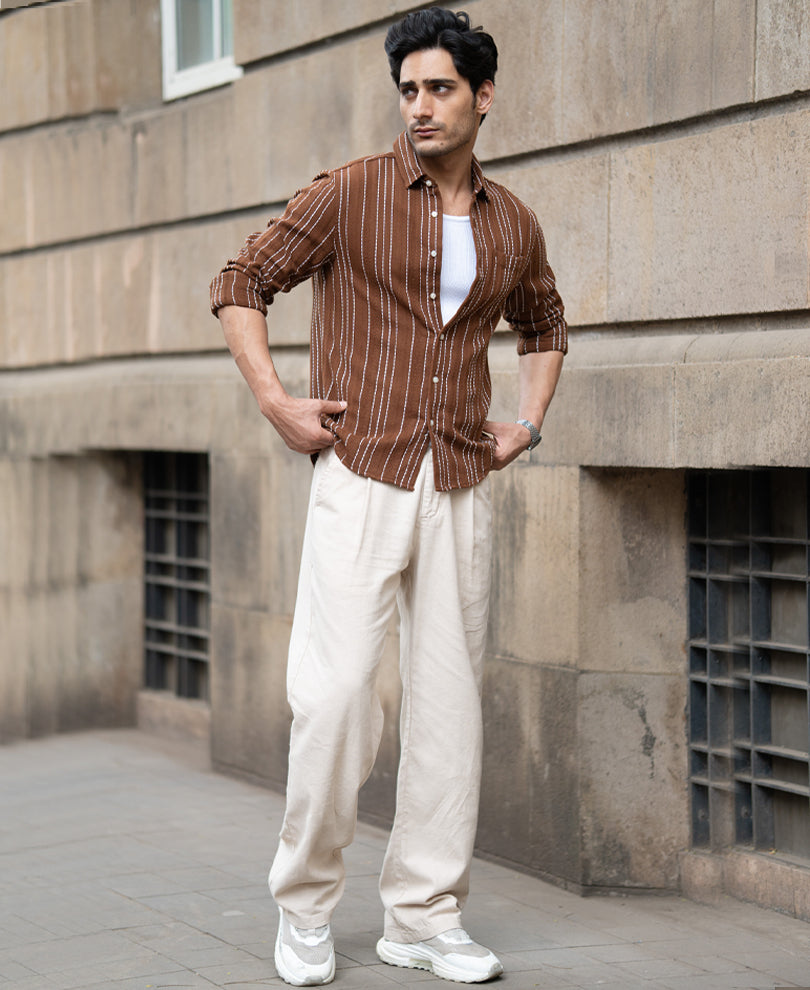 Brown Structure Stripe Shirt.