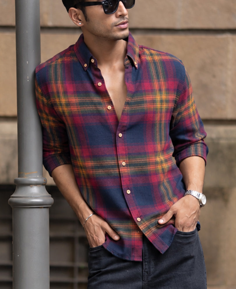 Multicolour Twill Checks Buttondown Shirt