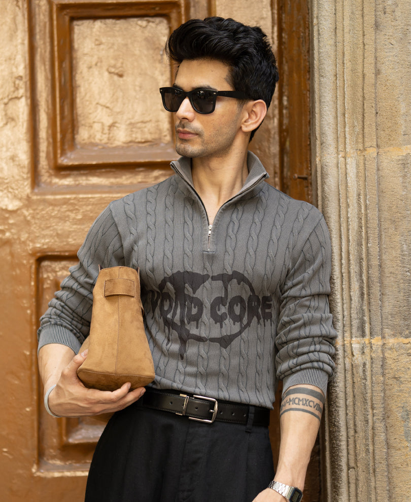 Grey Washed Cotton Sweater 100% Cotton