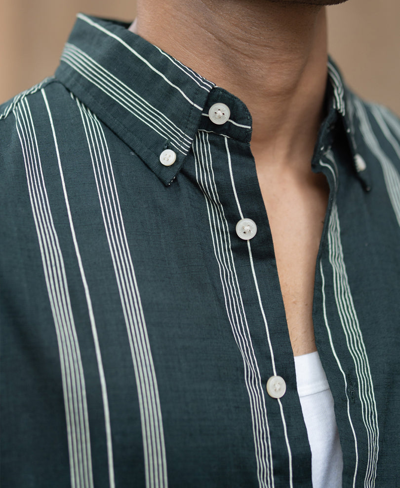 Dark Green Stripped Button Down Shirt.