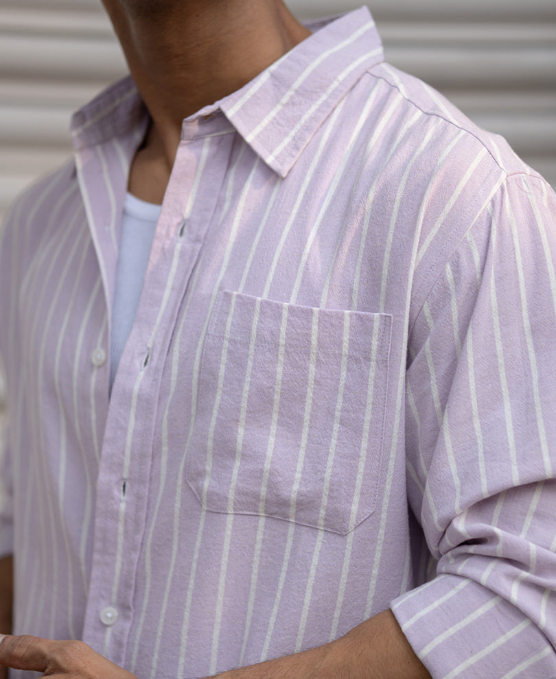 Lavender Linen Blend Stripe Shirt.