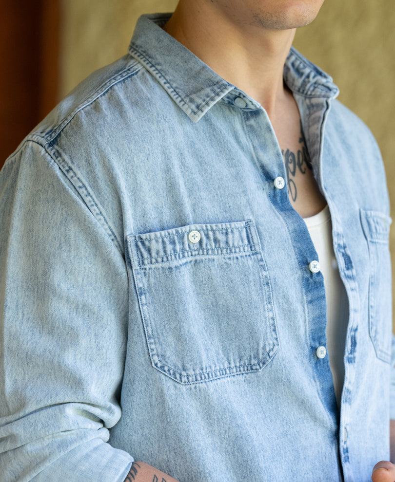 Blue Double Pocket Denim Shirt