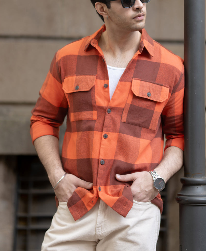 Rust Orange Checks Shirt.