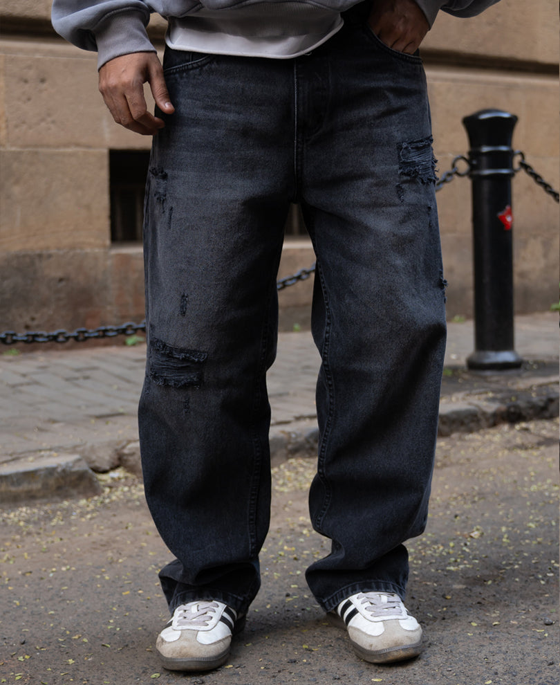 Charcoal Distressed Baggy Jeans.