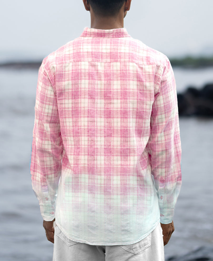 Pink Light Weight Ombre Checks Shirt.