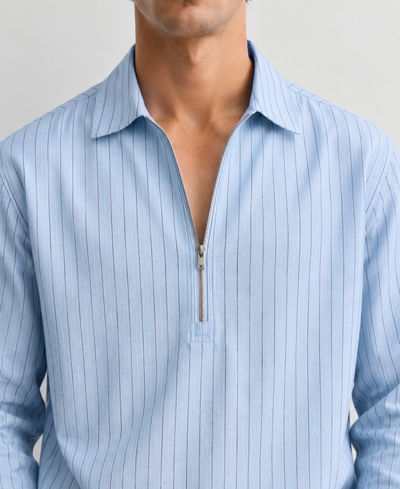 Blue Striped Zipper Shirt