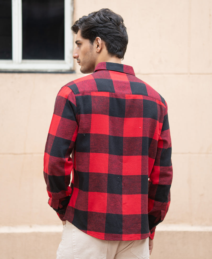 Bright Red Flannel Checks Shirt.