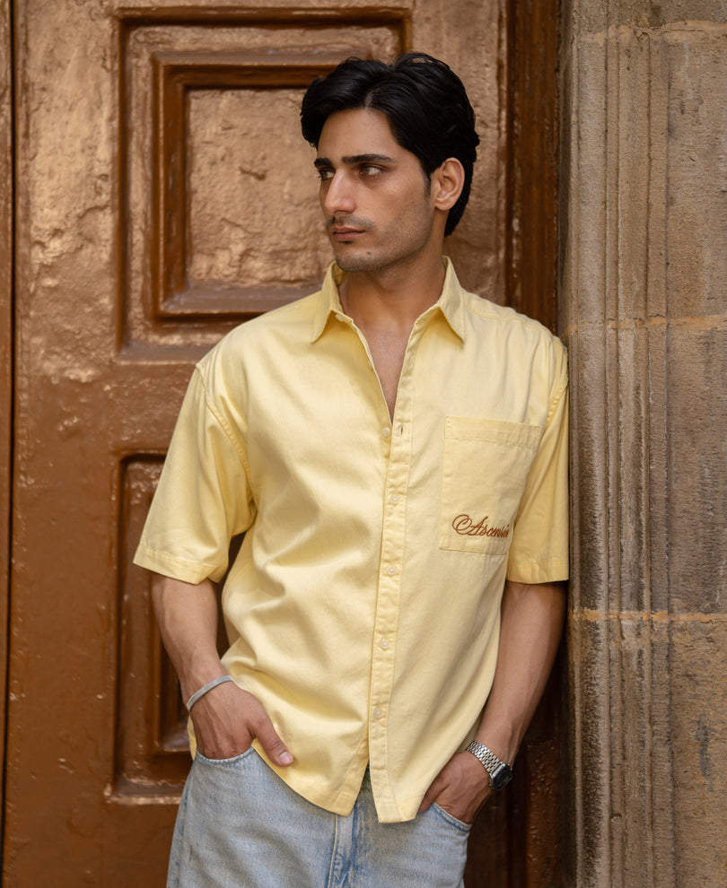 Butter Yellow Embroidered Boxy Shirt 100% Cotton