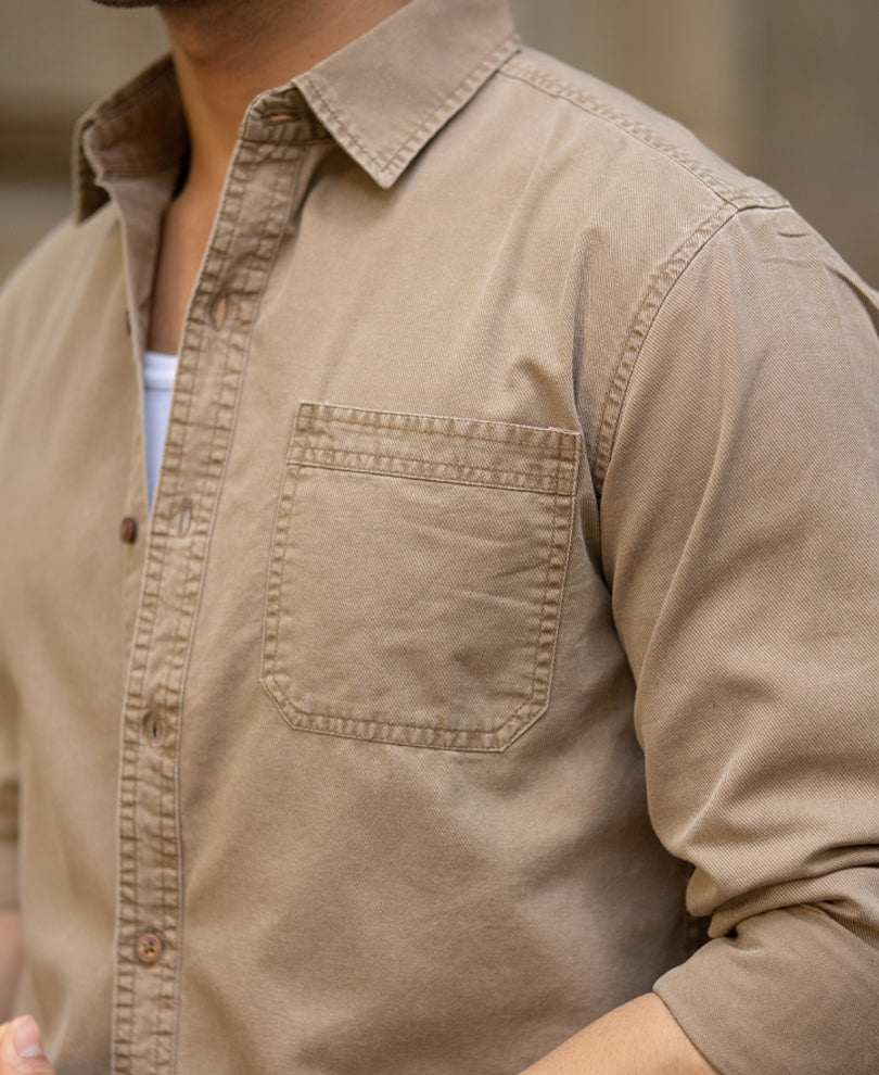 Tan Washed Cotton Shirt