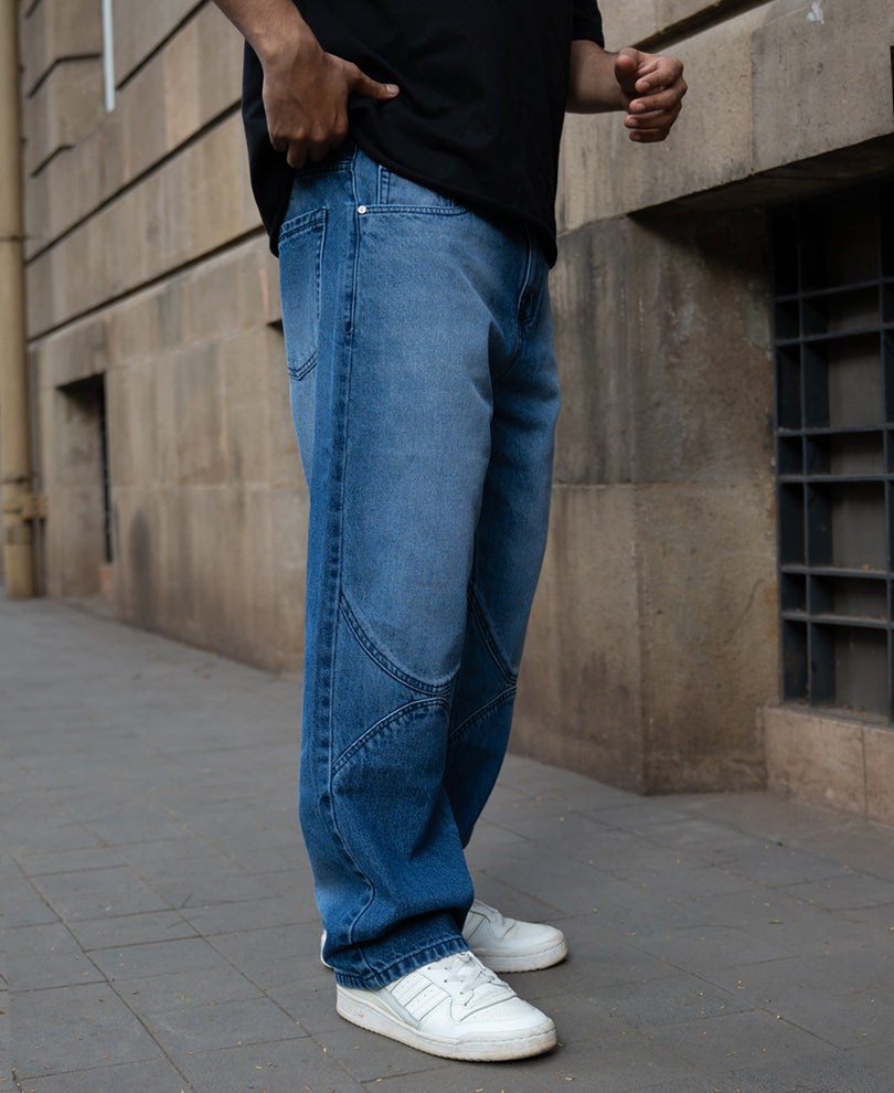 Mid Blue Washed Panel Jeans