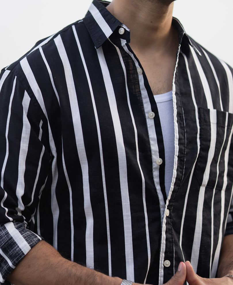 Black Lightweight Striped Shirt.