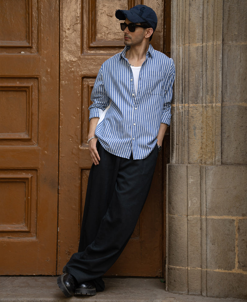 Blue Stripe Shirt With Contrast Back 100% Cotton