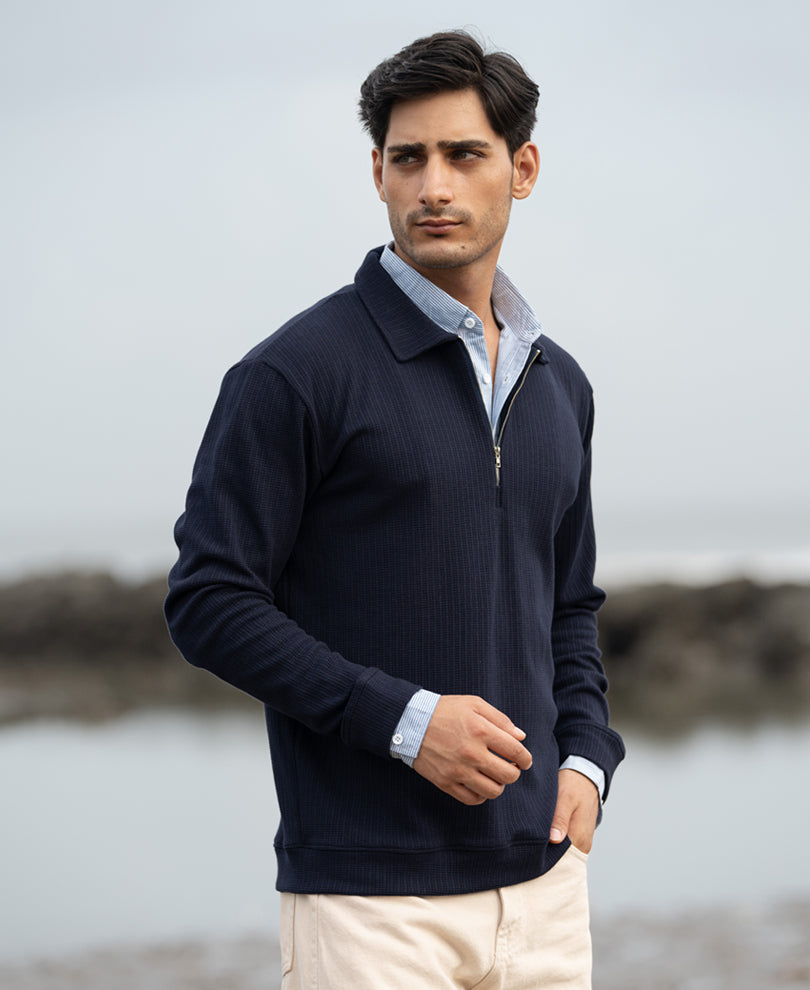 Navy Contrast Collar Polo T-Shirt.