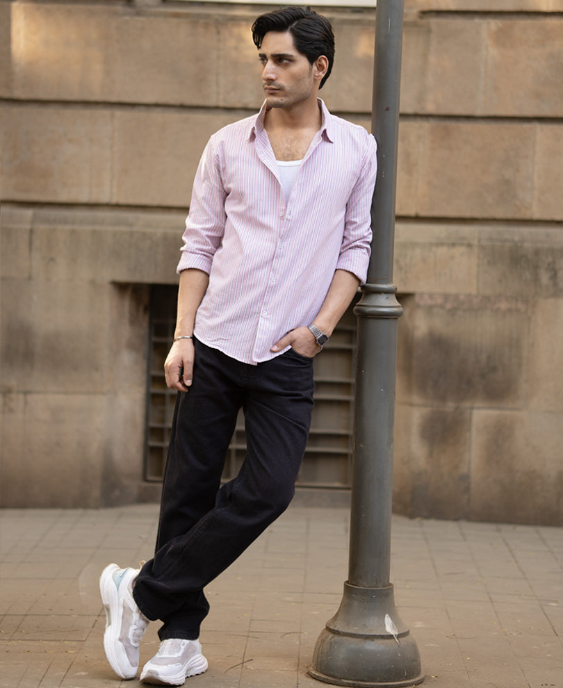 Light Pink Cotton Oxford Stripe Shirt.