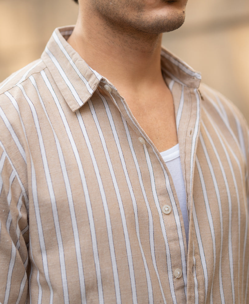 Tan Cottom Stripe Shirt.