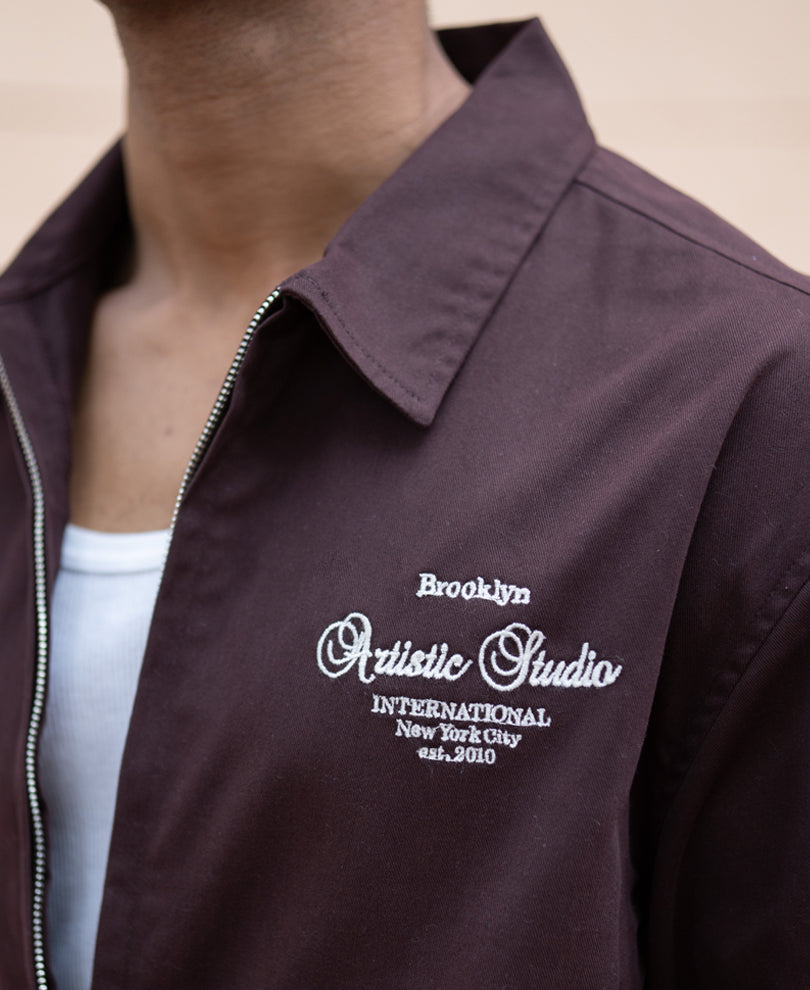 Brown Embroidered Boxy Shirt.