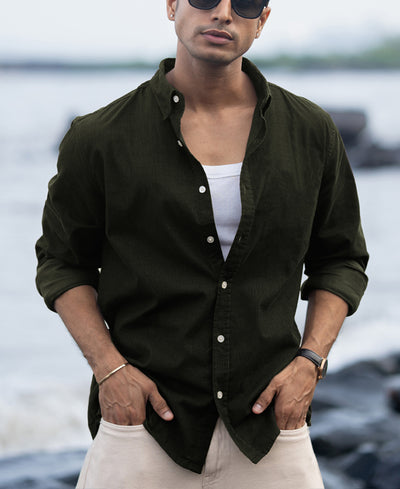 Dark Olive Corduroy Shirt.