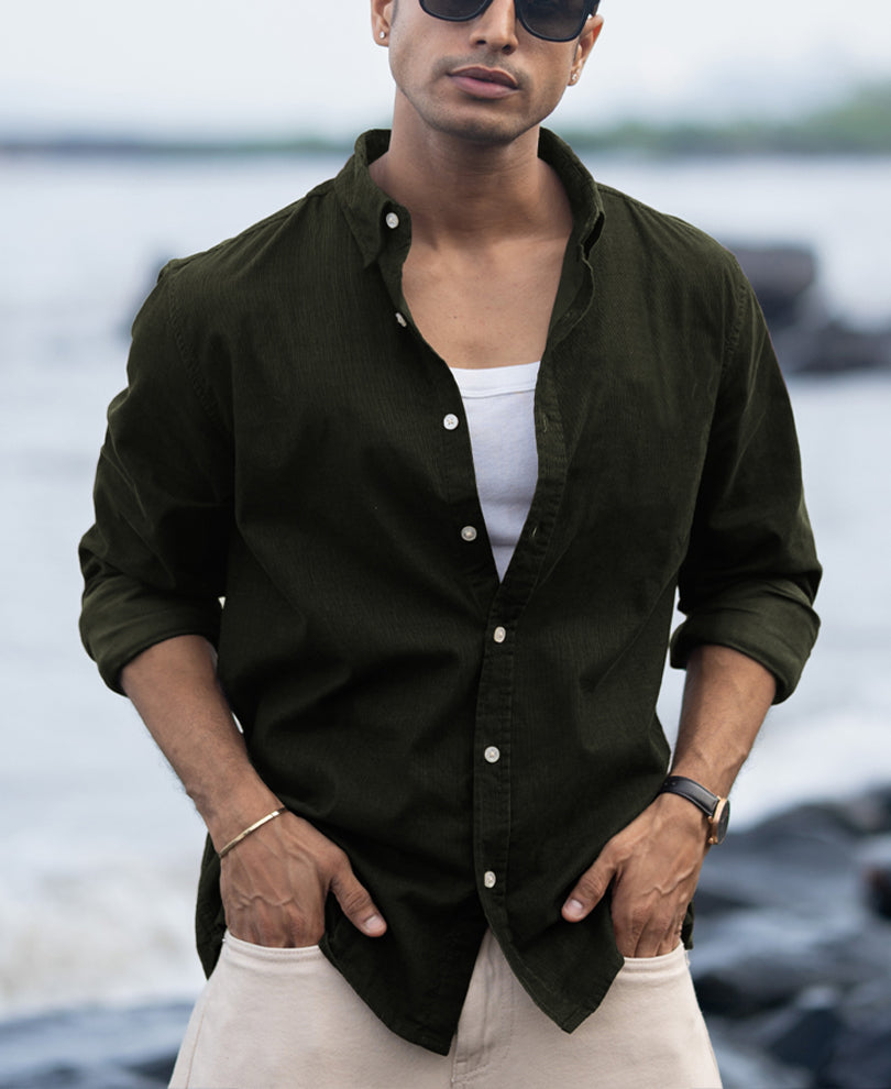 Dark Olive Corduroy Shirt.