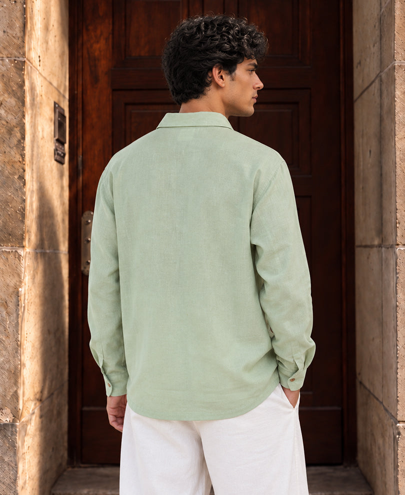 Sage Embroidered Linen Blend Shirt