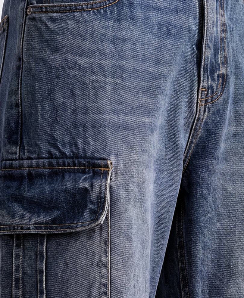 Blue Washed Cargo Jeans
