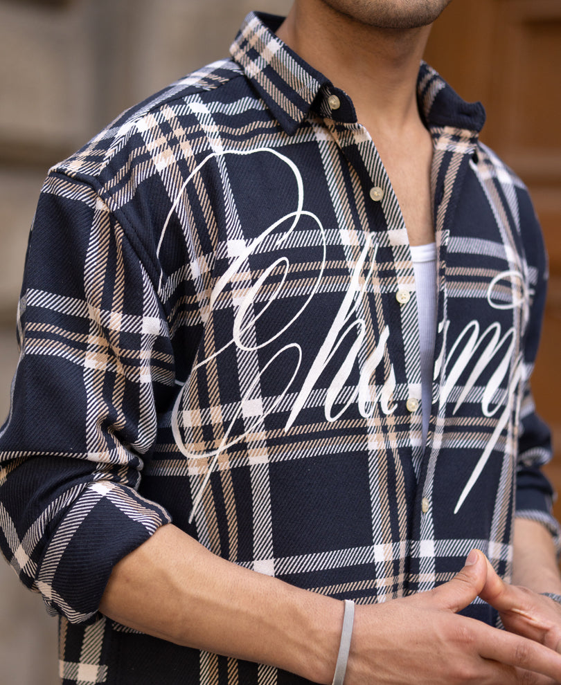 Navy Print Checks Overshirt