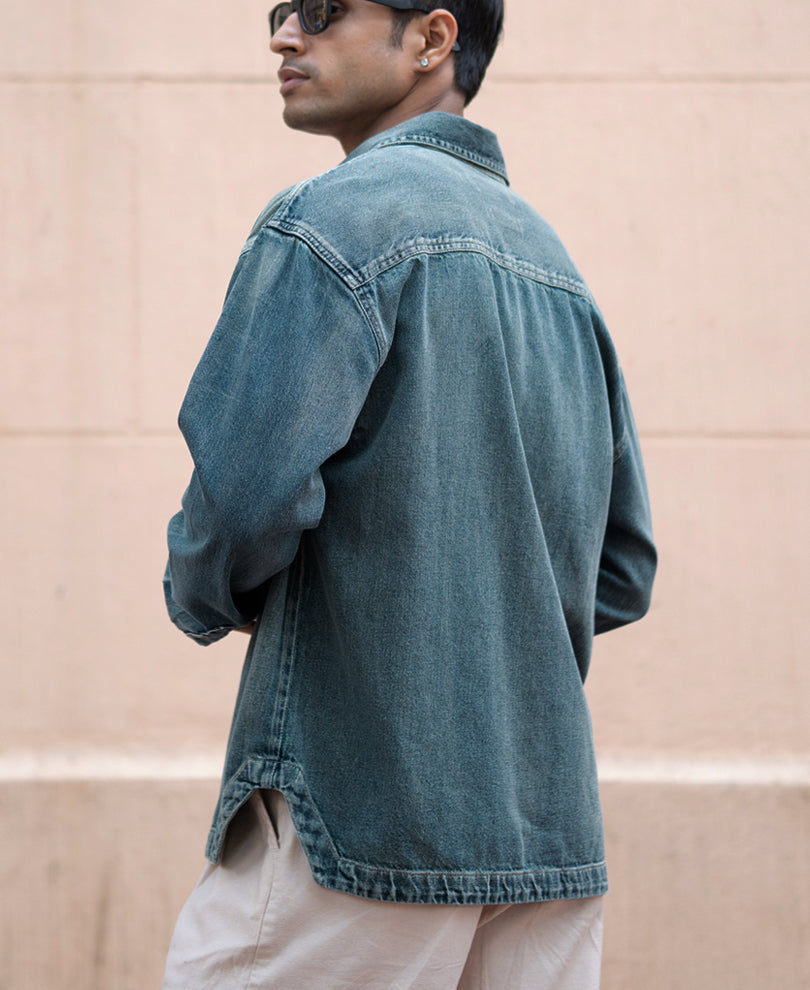 Mid Blue Sprayed Denim Shirt