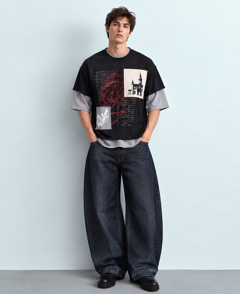 Black Double Layered Printed T-Shirt