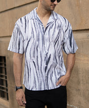 Grey Abstract Print Structured Shirt.