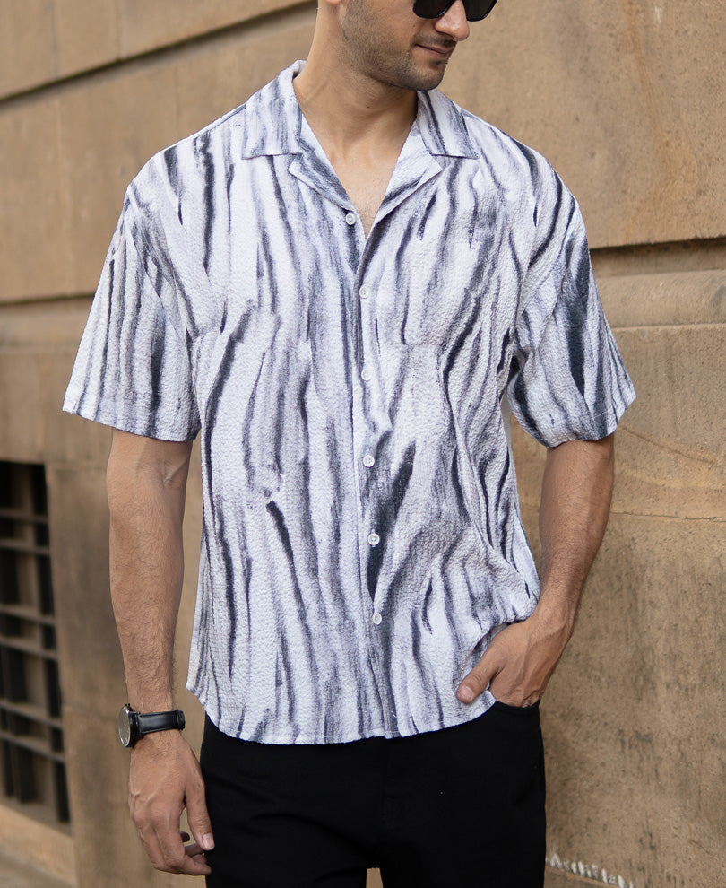Grey Abstract Print Structured Shirt.