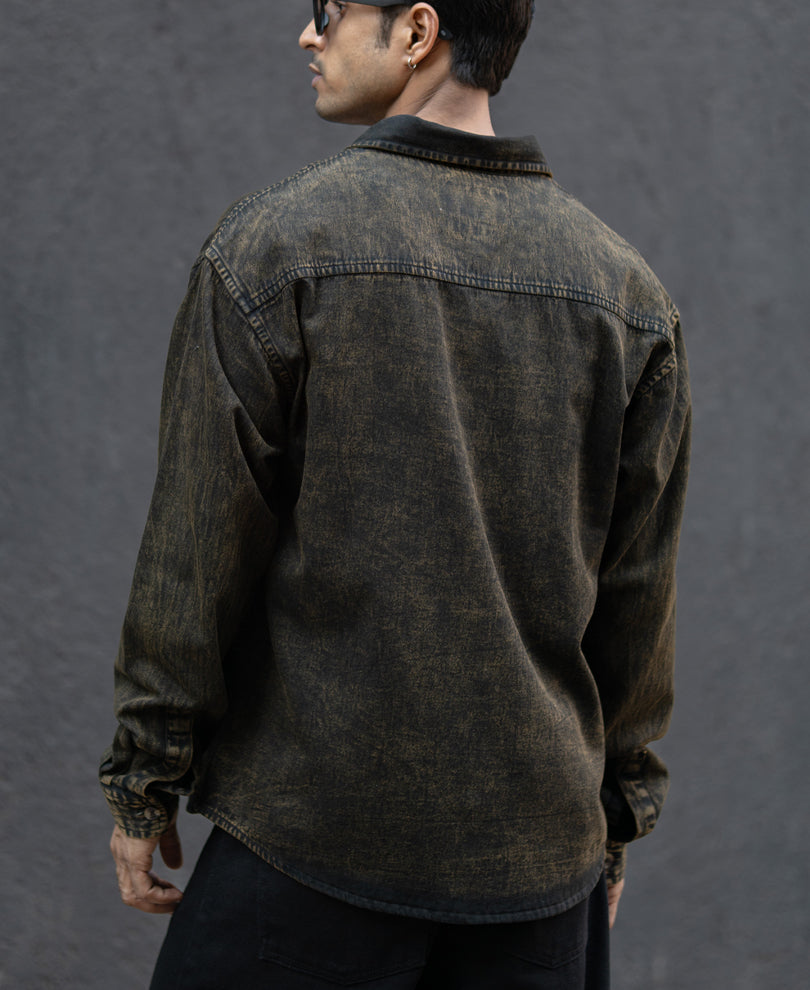 Dark Brown Washed Denim Overshirt.