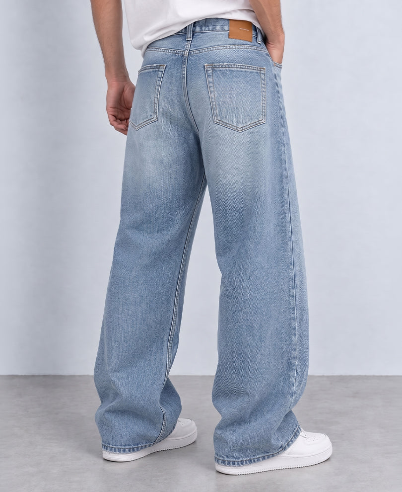 Blue Distressed Washed Baggy Jeans