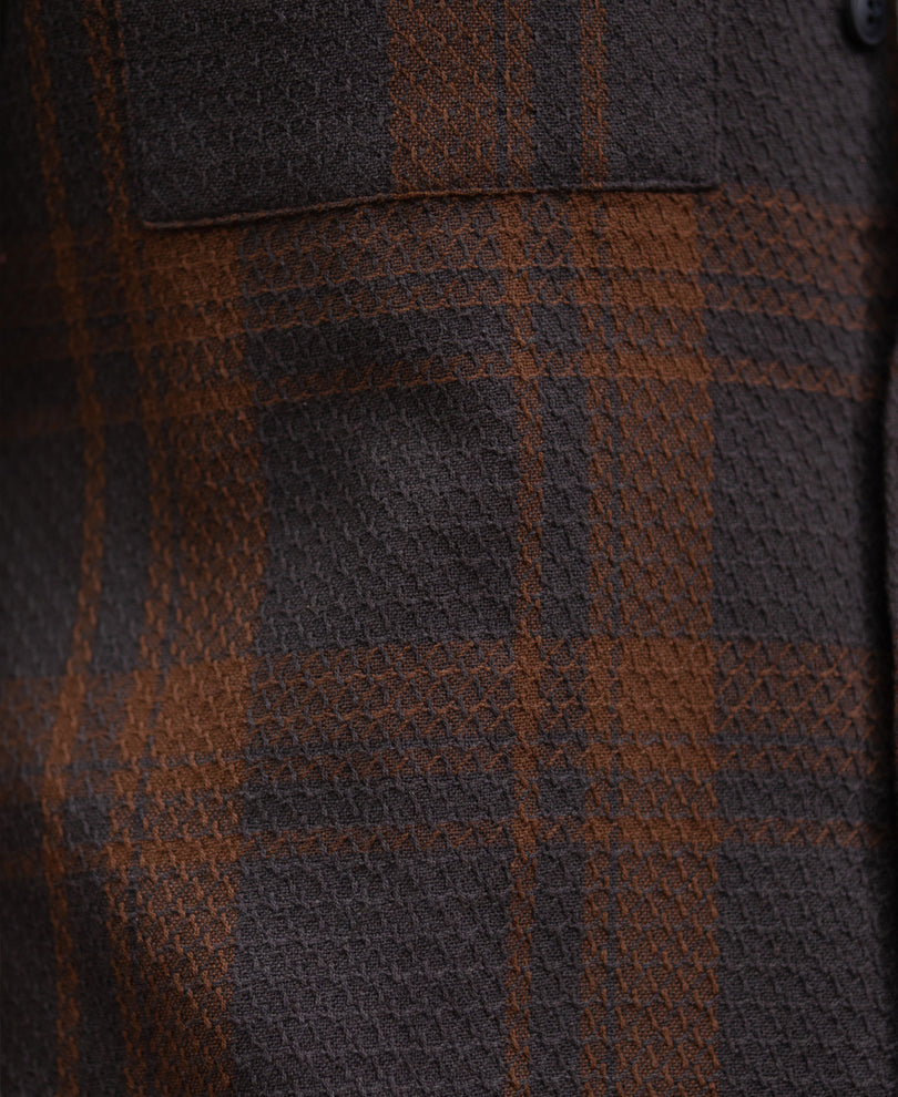 Dark Brown Structured Checks Shirt.
