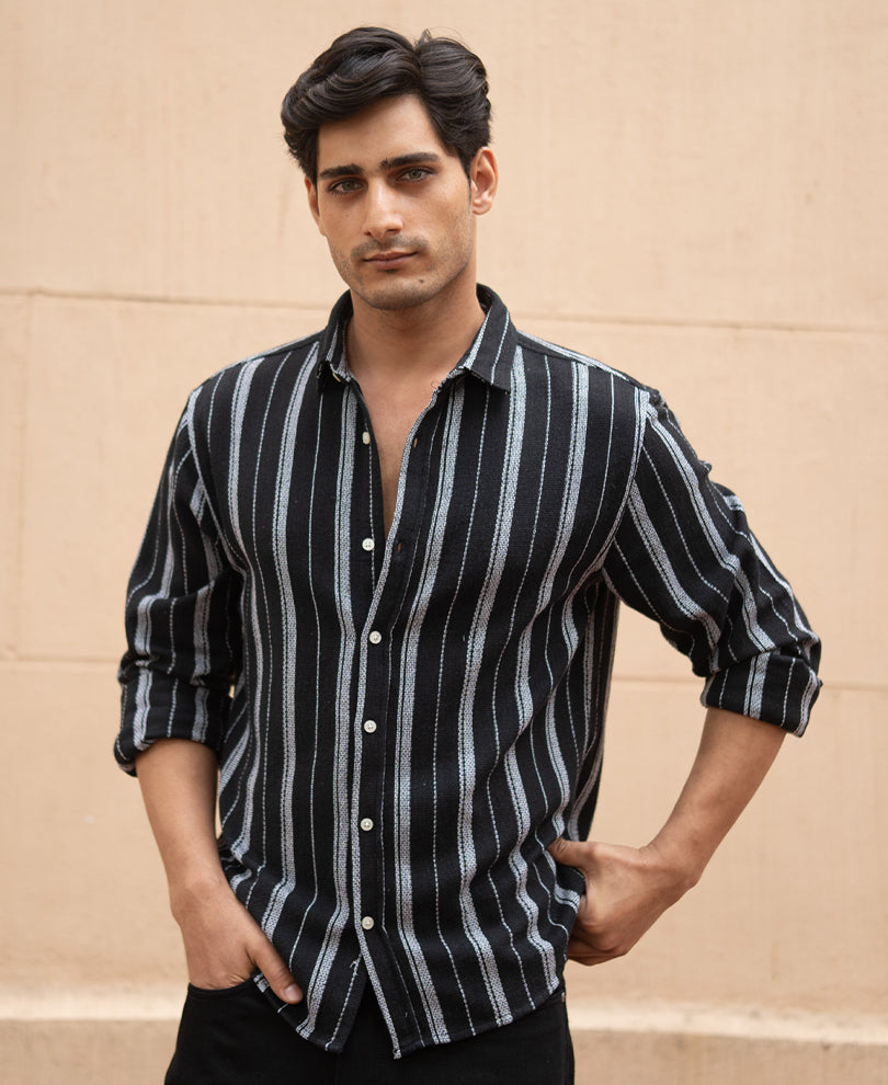 Black Structured Stripe Shirt.