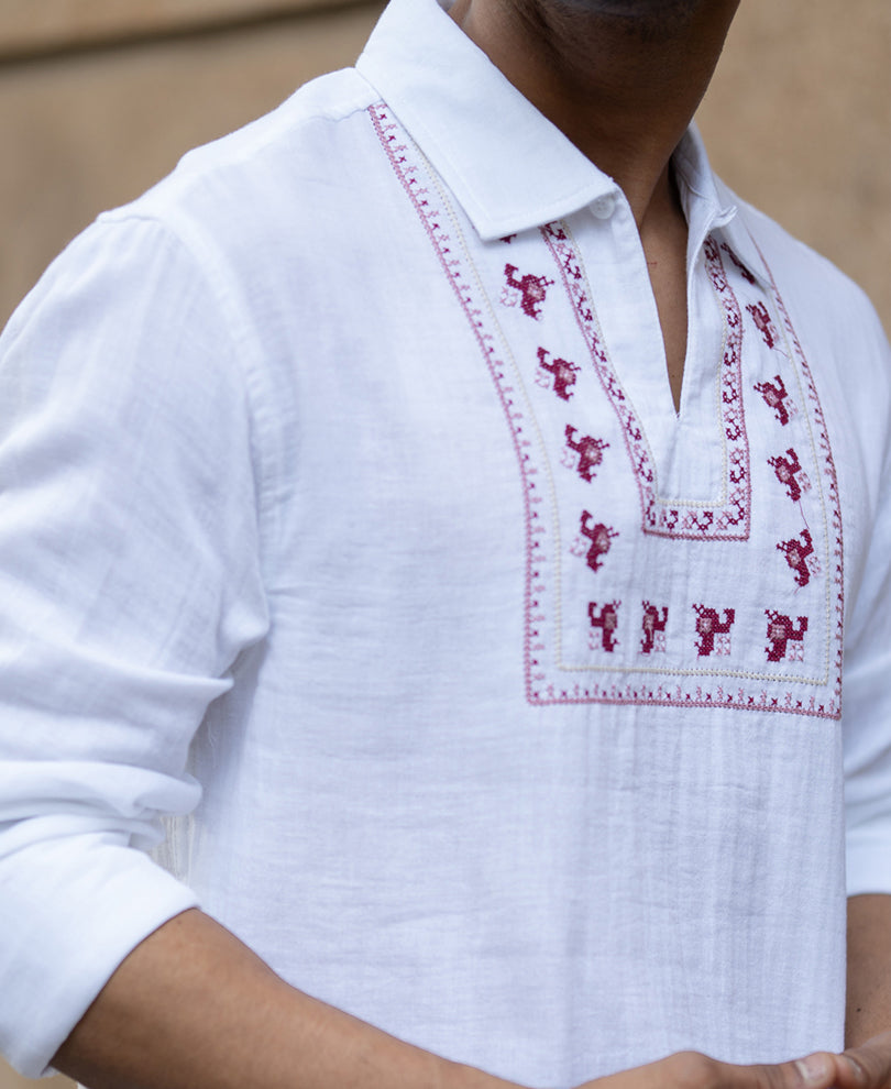 White Embroidered Kurta Shirt.