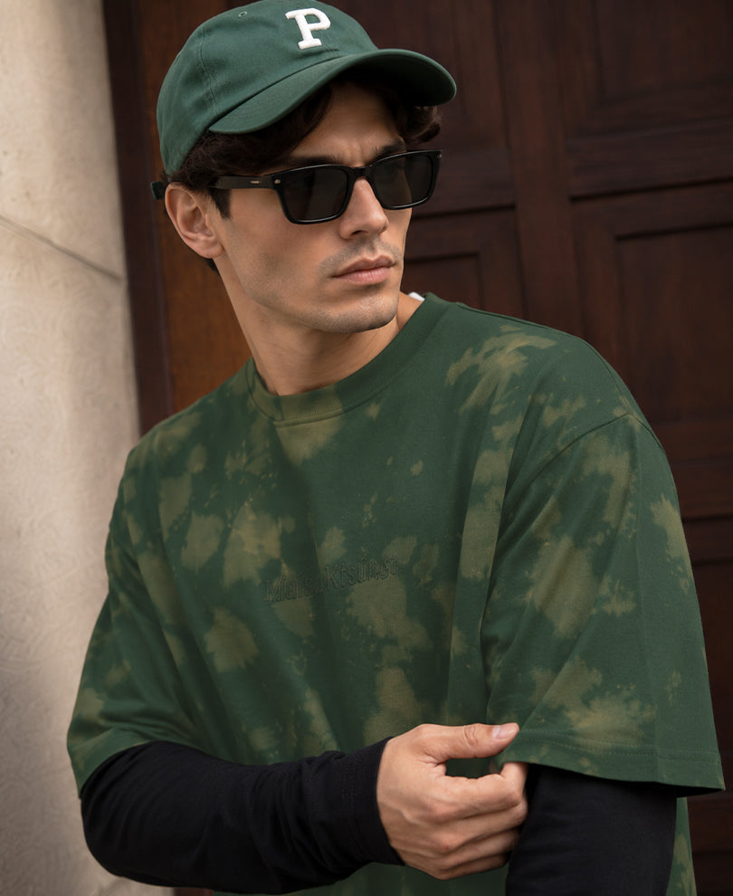 Olive Tie-Dye Print Doctor Sleeve T-Shirt 100% Cotton