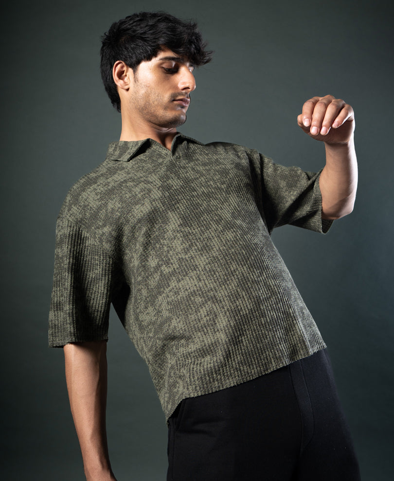 Olive Structure Print Boxy T-Shirt.