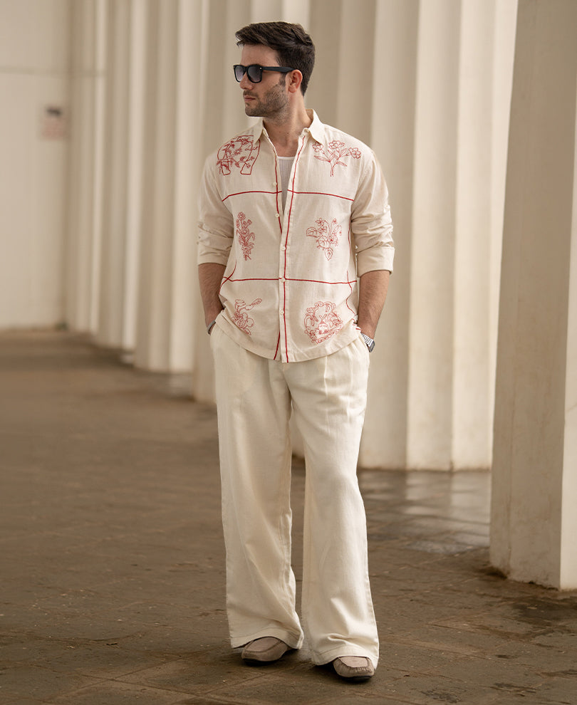 Natural Floral Embroidery Shirt